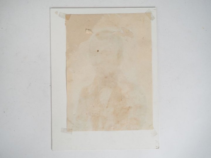 Ecole française XIXème. "Portrait de jeune homme au foulard". Aquarell