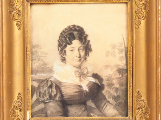 Vente aux enchères Ecole française XIXème. "Portrait de femmes". Paire de dessins rehauss