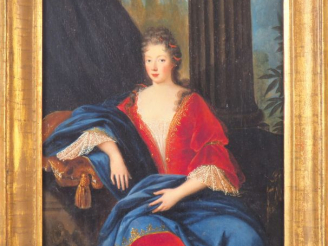 Vente aux enchères Ecole française vers 1690. "Portrait de dame assise le coude appuyé su