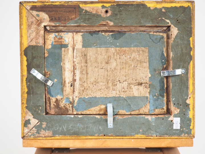 Ecole française ou italienne XIXème. "Paysage animé". Huile sur pannea