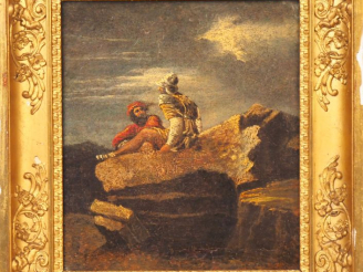 Vente aux enchères Salvator ROSA (d'après). "Discussion sur un rocher". Huile sur toile. 