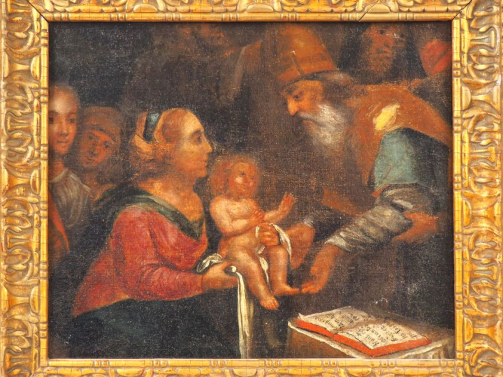 Ecole italienne XVIIème. "La présentation du Christ au temple". Huile 