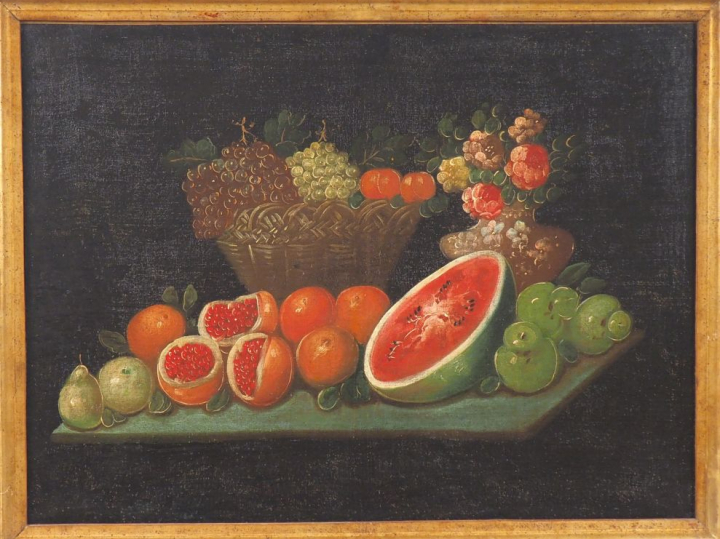 Ecole française dans le goût du XVIIIème. "Natures mortes". Paire d'hu