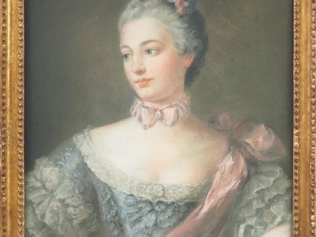 Ecole française XVIIIème. "Portrait de jeune fille au nœud de ruban". 