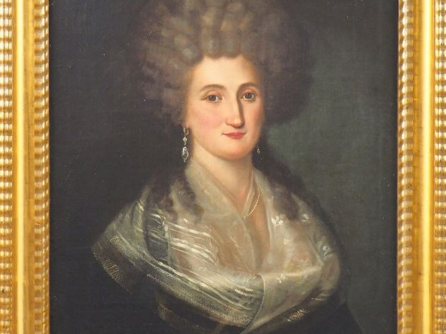 Ecole française XIXème. "Portrait de jeune femme au collier de perles"