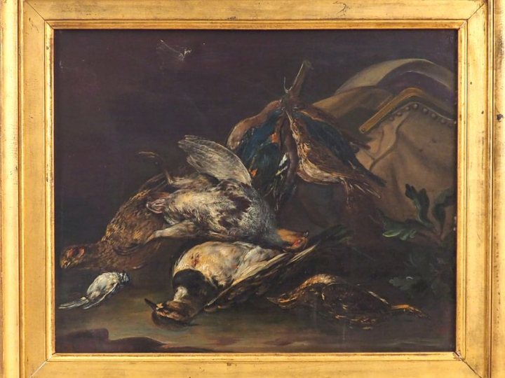 Ecole française XIXème. "Nature morte au gibier". Huile sur toile. Por