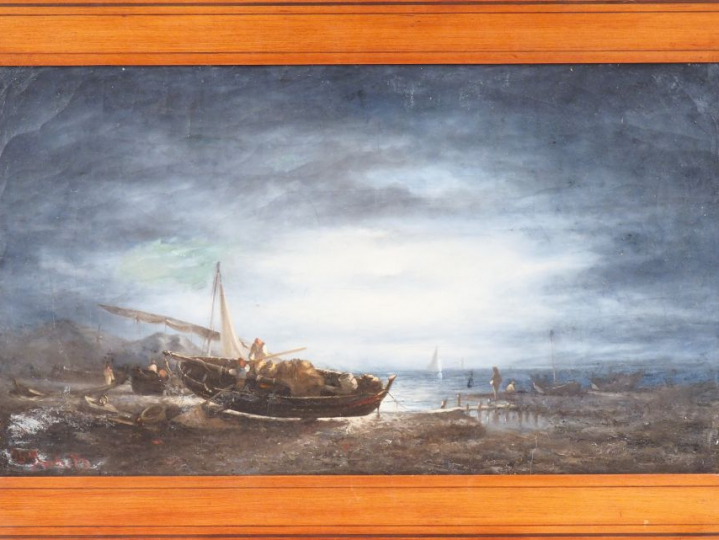 Ecole française fin XIXème. "Marine nocturne". Huile sur toile signée 