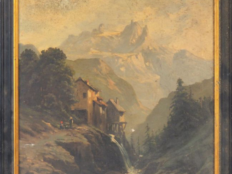 Vente aux enchères Ecole française fin XIXème - début XXème. "Paysage de montagne". Huile