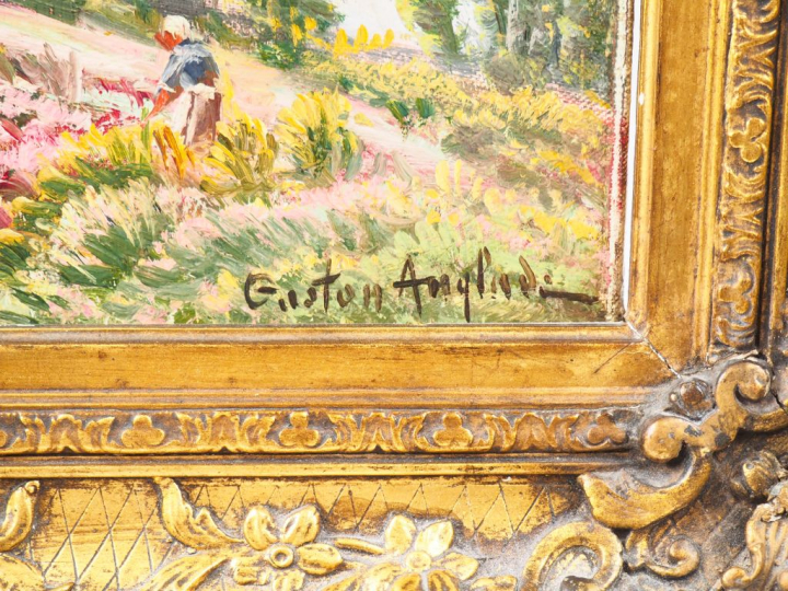 Gaston ANGLADE. "Paysage aux bruyères". Huile sur toile signée en bas 