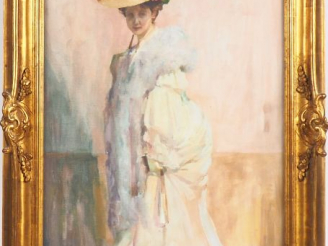 Vente aux enchères Marius  AVY. "Elégante à l'ombrelle". Huile sur toile, signée en bas à