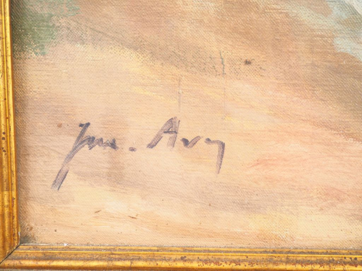 Marius  AVY. "Elégante à l'ombrelle". Huile sur toile, signée en bas à