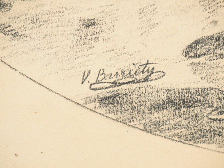 BARRIETY. "Le loup et l'agneau". Dessin signé en bas à gauche. Dim. (à