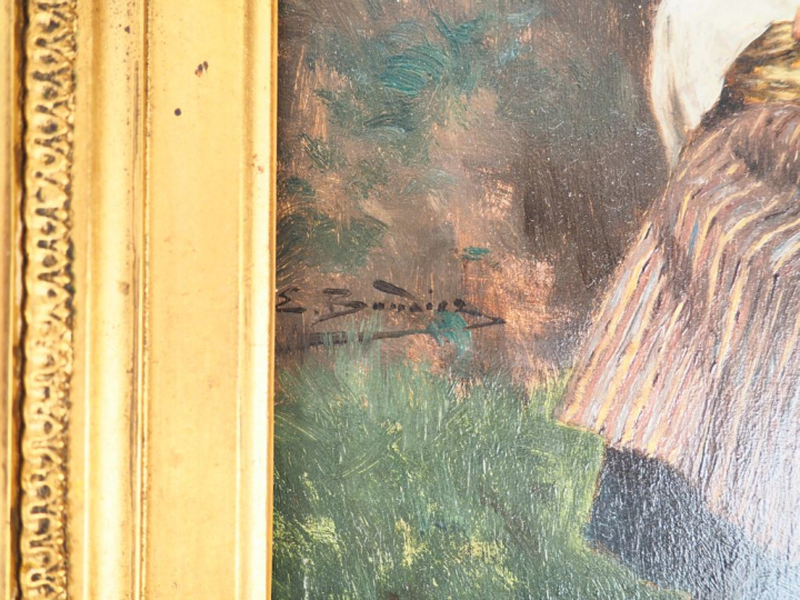 BONNIER. "la jeune paysanne". Huile sur panneau, signée au milieu à ga
