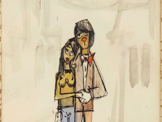 Vente aux enchères Michel BREITHOFF. "Le couple". Aquarelle signée en bas à droite et dat