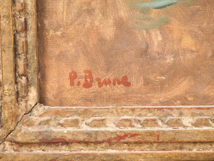 Pierre BRUNE. "Bouquet de roses". Huile sur toile, signée en bas à gau