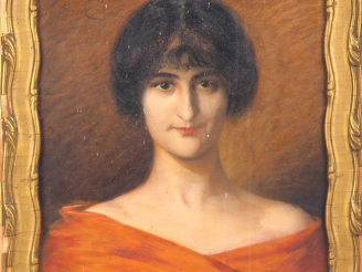 Vente aux enchères Madeleine CARTAILHAC. "Portrait de jeune femme au châle". Huile sur to