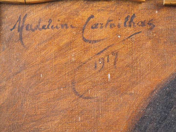 Madeleine CARTAILHAC. "Portrait de jeune femme au châle". Huile sur to