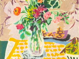 Vente aux enchères Jules CAVAILLES. "Le bouquet chinois". Huile sur toile, signée en bas 