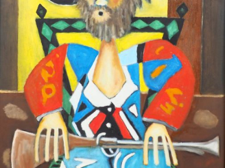 Vente aux enchères Roland CHANCO. "L'homme au tromblon". Huile sur toile, signée en bas à