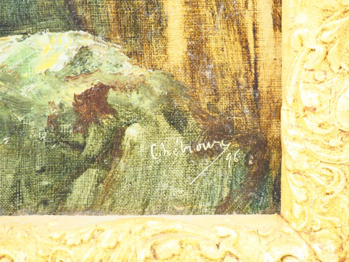 CHEBROUX. "Jeune italienne au bord de la mer". Huile sur toile signée 