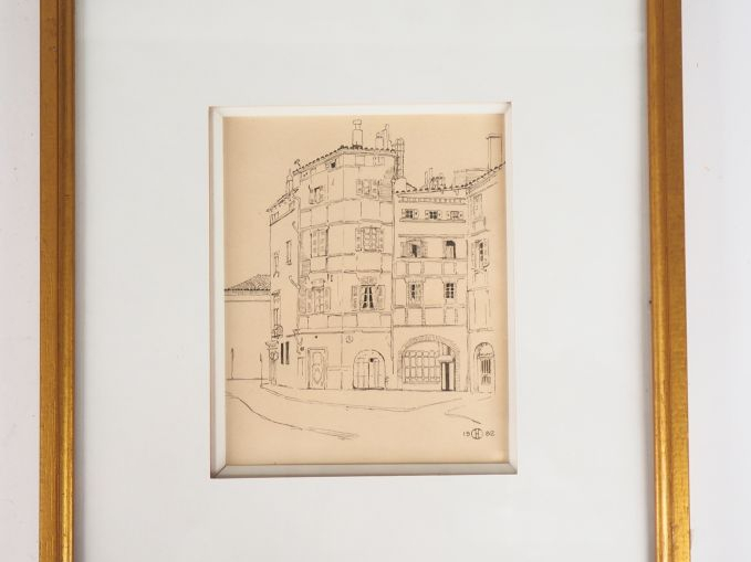 D. COLLARD. "Rue Henri de Gorsse à Toulouse". Dessin à la plume monogr