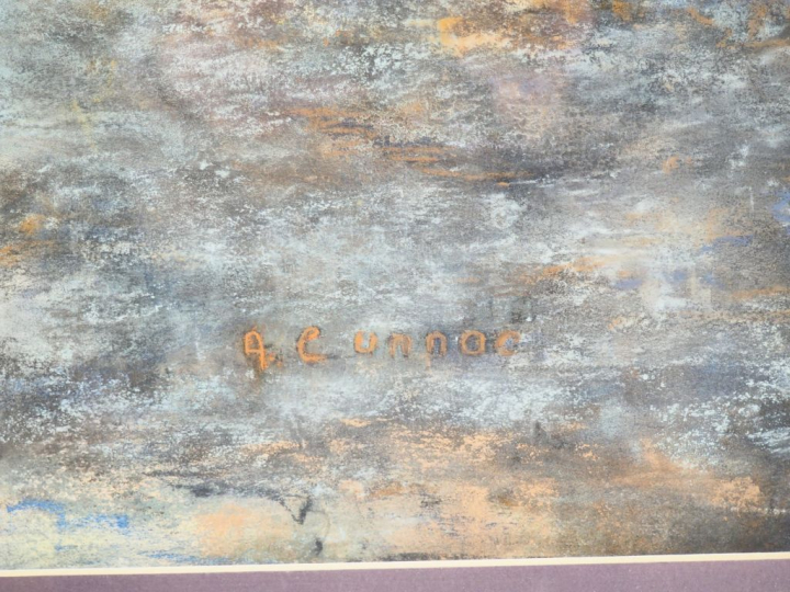 A. CUNNOC. "Bazar de Lahore au Pakistan". Pastel signé en bas à droite