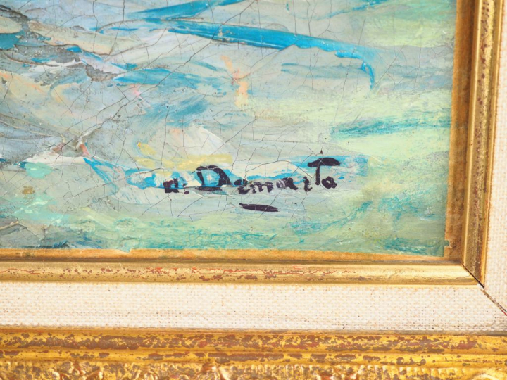 Alain DEMARTE. "Marine". Huile sur toile double face signée en bas à d