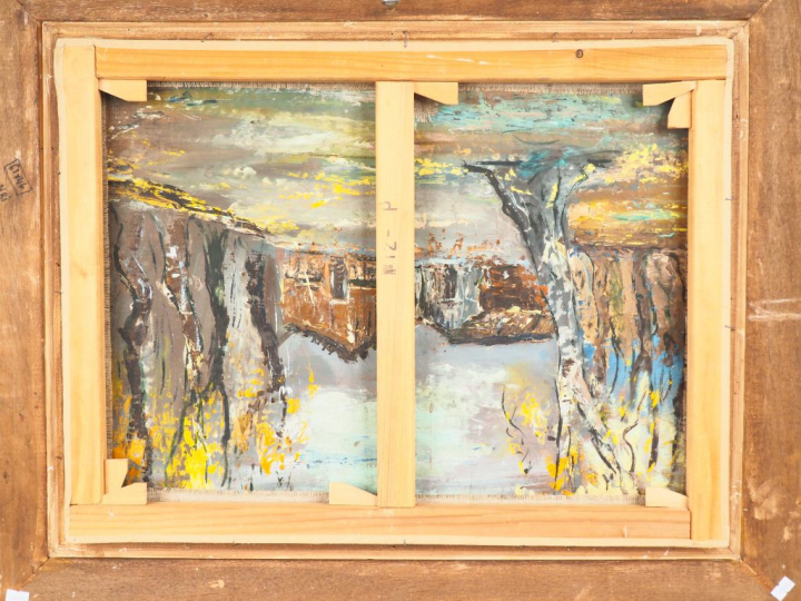 Alain DEMARTE. "Marine". Huile sur toile double face signée en bas à d