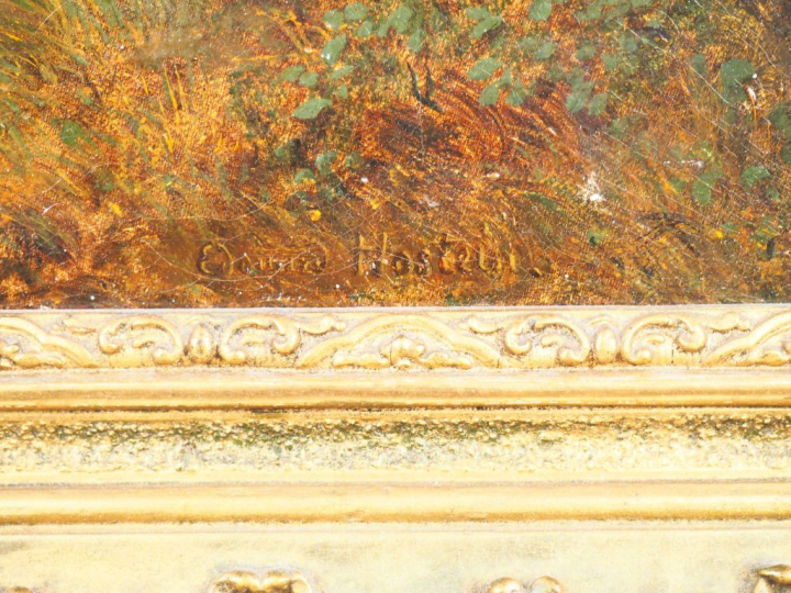 Edouard HOSTEIN. "Le repos des bergers dans la campagne". Huile sur to