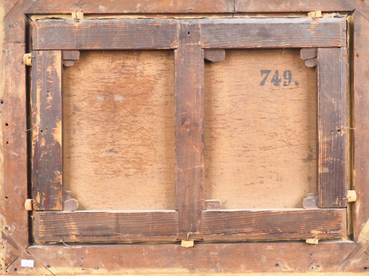 Edouard HOSTEIN. "Le repos des bergers dans la campagne". Huile sur to