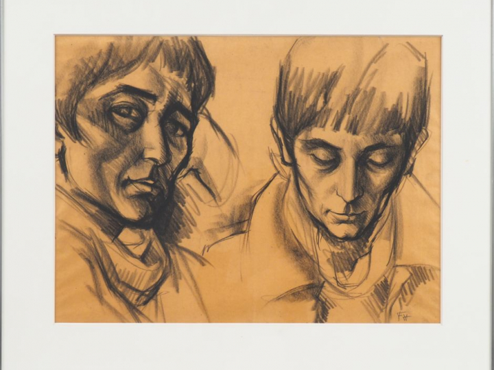 René IZAURE. "Portrait d'Anne-Marie". Dessin monogrammé en bas à gauch