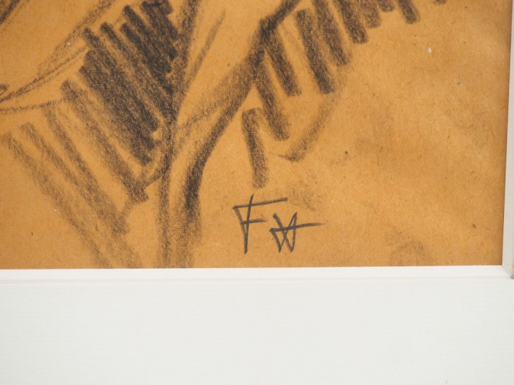 René IZAURE. "Portrait d'Anne-Marie". Dessin monogrammé en bas à gauch