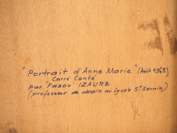 René IZAURE. "Portrait d'Anne-Marie". Dessin monogrammé en bas à gauch
