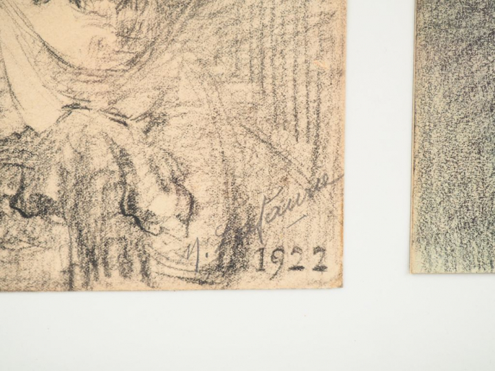 M. LAFAURIE. "Portraits d'homme". 3 dessins au crayon dans un même enc