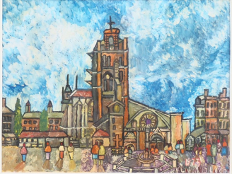 Vente aux enchères Lucie LAFOND. "La Cathédrale place Saint Etienne à Toulouse". Huile su