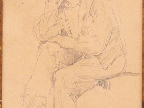 Jean-Pierre LAURENS. "Etude d'homme assis". Dessin au crayon, cachet d