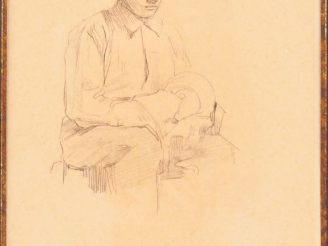 Vente aux enchères Jean-Pierre LAURENS. "Le domestique". Dessin au crayon, cachet d'ateli
