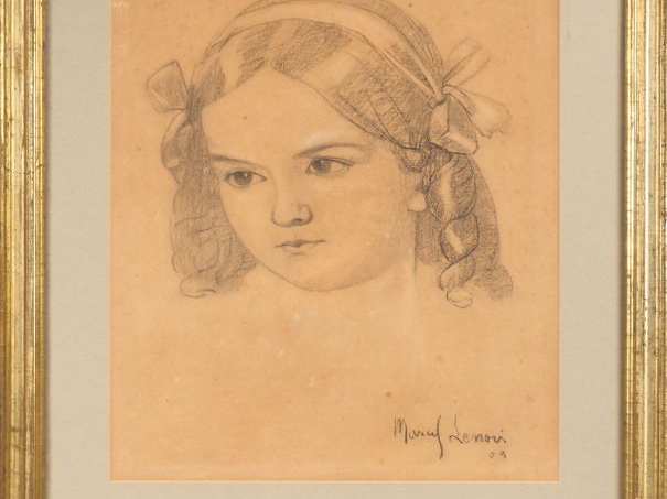 Marcel LENOIR. "Portrait de jeune fille". Dessin signé et daté en bas 
