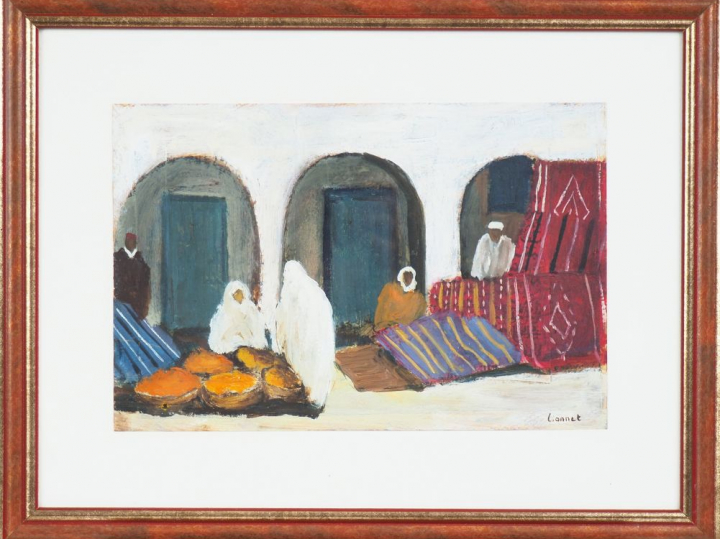 LIONNET. "Le souk". Paire d'huiles sur papier signées en bas à droite.