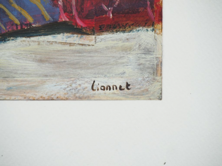 LIONNET. "Le souk". Paire d'huiles sur papier signées en bas à droite.