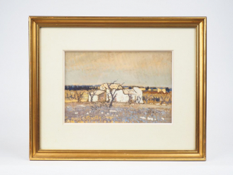 Vente aux enchères Henri-André MARTIN. "Mas à Eygalières". Huile sur carton signée en bas