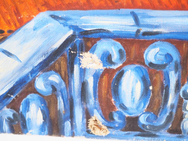 Paul MIRAT.  "la Torre Nueva Sarragosse 1938". Huile sur toile signée 