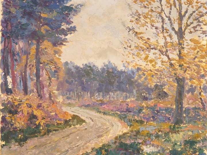 Jacques NIEUDAN. "Chemin en bord de forêt". Huile sur toile signée en 