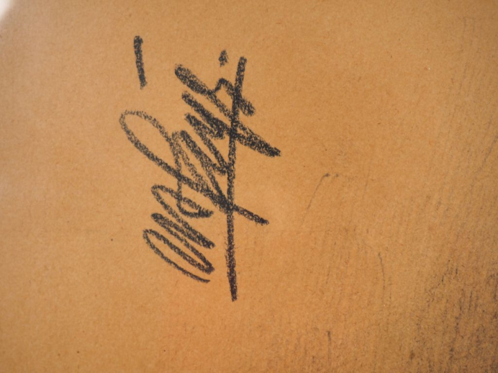 PAGES. "Taureau de combat et chevaux". Dessin signé en haut à gauche. 