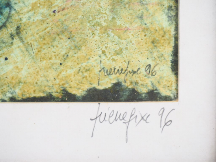 Sophie PIERREFIX. "Le soleil en fond". Huile sur isorel, signée en bas