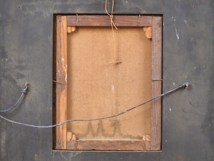 Jacques PILLIARD. "Discussion au bord de la fenêtre". Huile sur toile 