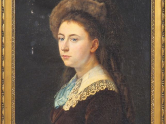 Vente aux enchères Eugène RENOUARD. "Portrait de jeune fille". Huile sur toile, signée en