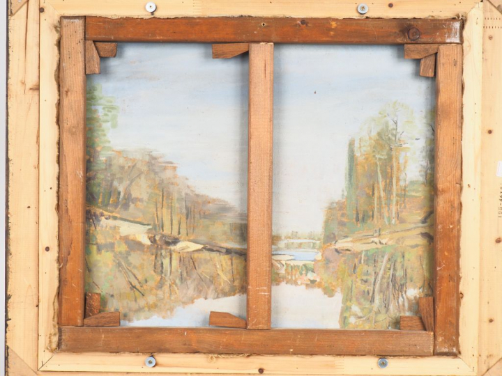 Hélène RIVIERE. "Bouquet de fleurs dans un vase" et "paysage". Huile s