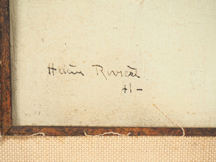 Hélène RIVIERE. "Bouquet de fleurs dans un vase" et "paysage". Huile s