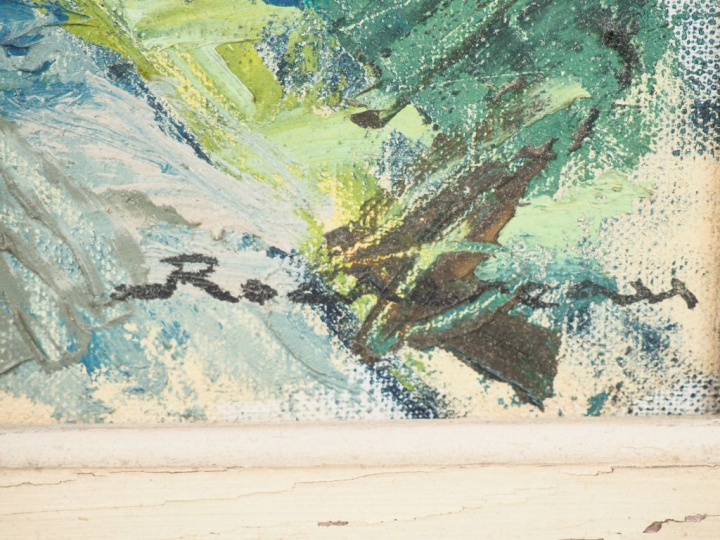 Pierre ROCHEREAU. "Arrivée à Dinan". Huile sur toile signée en bas à d